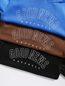 青少年男童三件套字母图案袋鼠口袋卫衣 - 黑色 - 查看 6