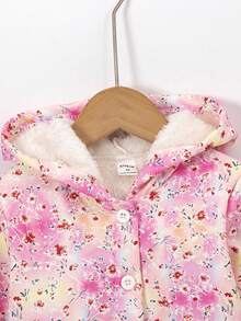 SHEIN 女孩印花毛絨內襯連帽加絨內裏外套 - 淺粉色 - 查看 7