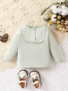 女嬰蕾絲邊條紋針織上衣