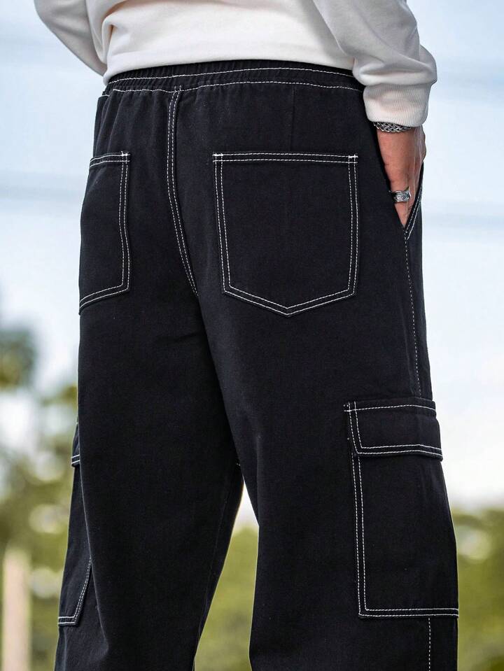 【SATIIIZ】Lind Big Cargo Banding Denim Pants cffvdiz Blue,S, Women's Baggy Cargo Jeans Y2K Mid Waist Star