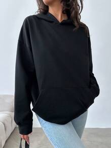 EURMUSE Butterfly & Letter Graphic Drop Shoulder Hoodie - Black - View 2