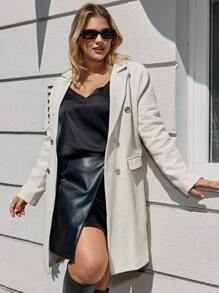 RueChic Plus Lapel Neck Double Breasted Flap Detail Blazer - Apricot - View 4