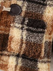 男嬰格紋圖案雙排釦連帽搖粒絨外套 - 彩色 - 查看 6