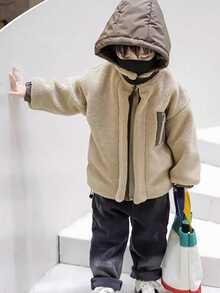 Tween Boy Zip Up Drop Shoulder Drawstring Hem Teddy Jacket