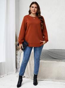 SHEIN LUNE Talla grande Sudadera unicolor de cuello redondo