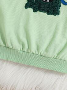 SHEIN Young Girl Cartoon Embroidery Sweatshirt - Mint Green - View 4