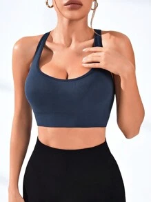 Crisscross Back Sports Bra - Navy Blue - View 4