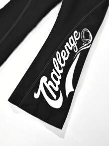 SHEIN Teen Girl Letter Graphic Wide Leg Pants - Black - View 4