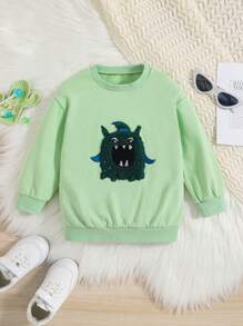 SHEIN Young Girl Cartoon Embroidery Sweatshirt - Mint Green - View 1