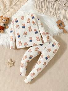 Baby Girl Bear Print Snug Fit PJ Set - Multicolor - View 2