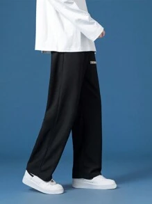 Men's Fashionable Casual Thick Waffle Straight Leg Pants, Spring/Summer, For Fall - Black - View 5