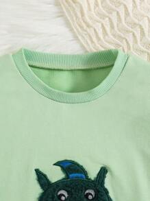 SHEIN Young Girl Cartoon Embroidery Sweatshirt - Mint Green - View 5