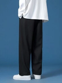 Men's Fashionable Casual Thick Waffle Straight Leg Pants, Spring/Summer, For Fall - Black - View 2