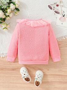 Baby Girl Contrast Mesh Ruffle Trim Sweatshirt - Pink - View 2