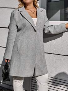 RueChic Plus Herringbone Print Lapel Neck Open Front Overcoat - Light Grey - View 5