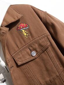 Manfinity Hypemode Nam Chữ cái & In Nấm Áo khoác denim - Cà phê nâu - Xem 4