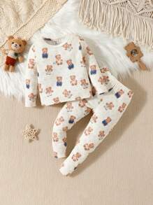 Baby Girl Bear Print Snug Fit PJ Set - Multicolor - View 1