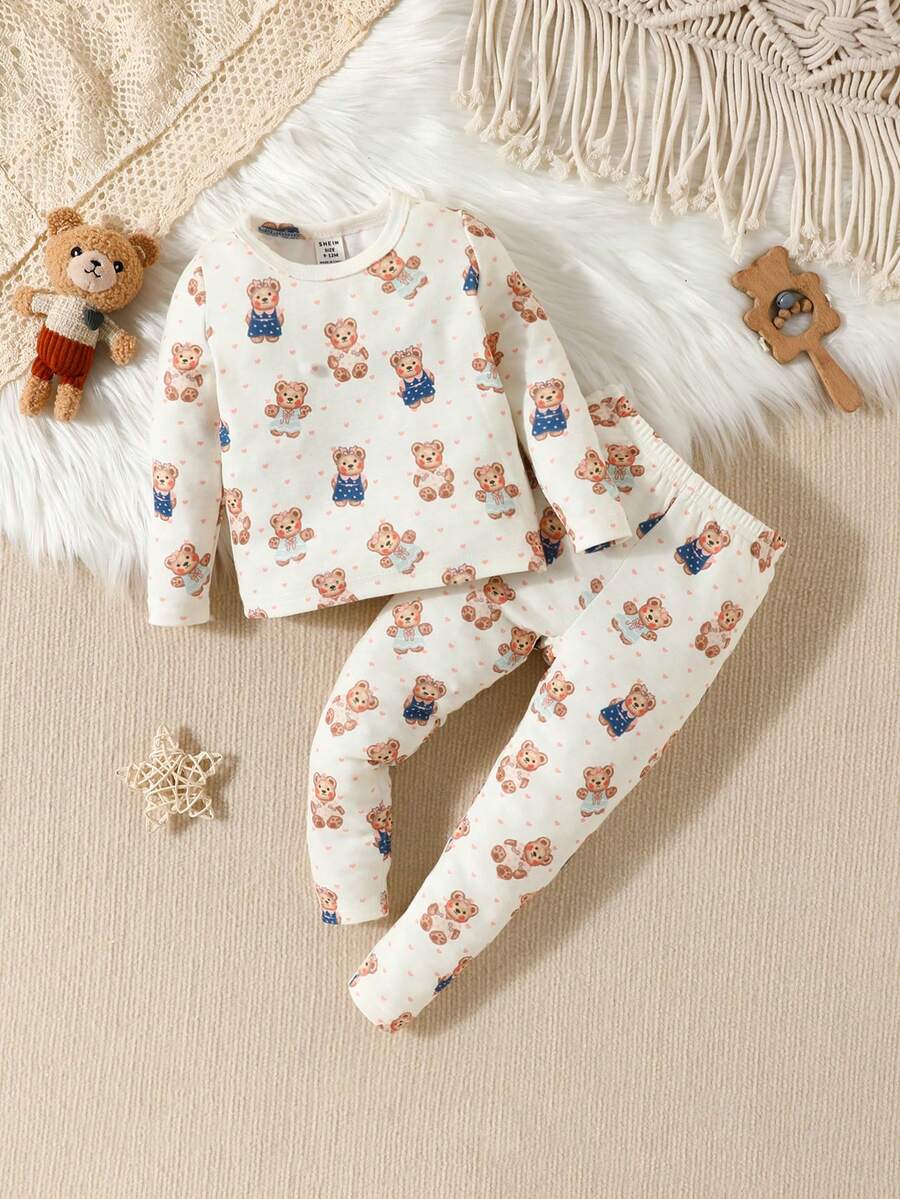 Baby Girl Bear Print Snug Fit PJ Set - Multicolor - View 1