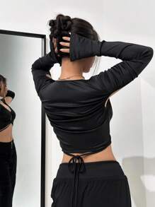 SHEIN Unity Cắt ra Mặt trước dây rút Top Cây trồng - màu đen - Xem 2