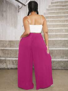 SHEIN CURVE+ Plus Solid Wide Leg Pants - Hot Pink - View 2