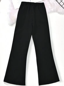 SHEIN Teen Girl Letter Graphic Wide Leg Pants - Black - View 2