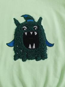 SHEIN Young Girl Cartoon Embroidery Sweatshirt - Mint Green - View 6