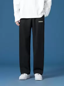 Men's Fashionable Casual Thick Waffle Straight Leg Pants, Spring/Summer, For Fall - Black - View 3