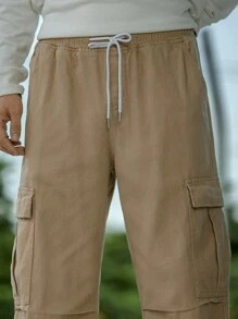 Manfinity Hypemode Nam Túi nắp bên cạnh Quần jean chở hàng - Màu Khaki - Xem 6