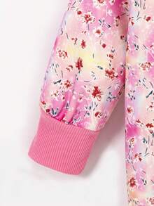 SHEIN 女孩印花毛絨內襯連帽加絨內裏外套 - 淺粉色 - 查看 3