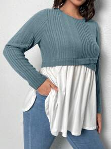 SHEIN Clasi Plus Two Tone Peplum Tee - Dusty Blue - View 3