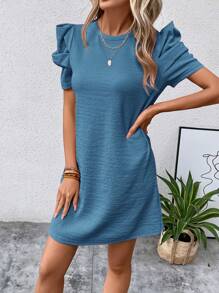 SHEIN Clasi Solid Ruffle Trim Tee Dress