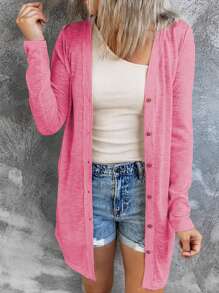 CILKOO Solid Button Front Coat - Pink - View 1