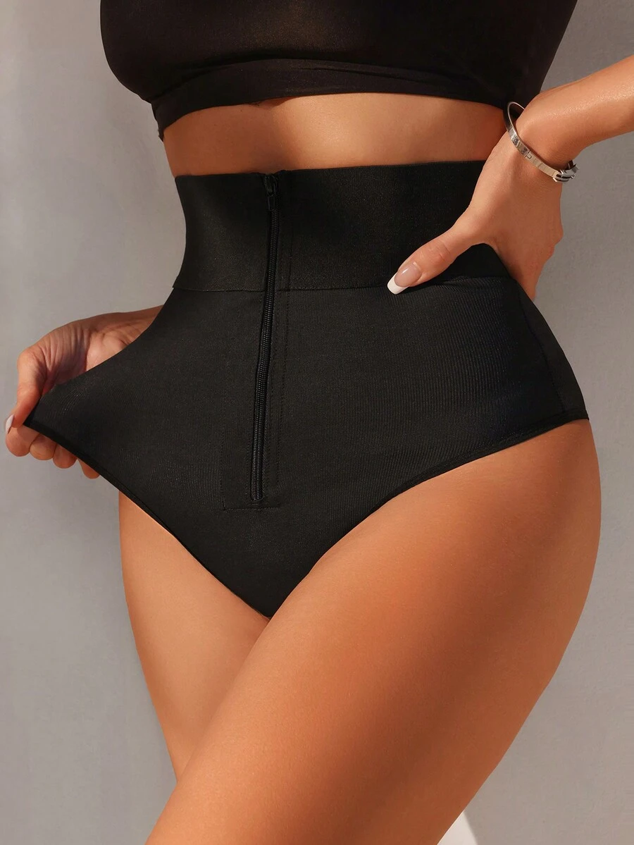 SHEIN Braguitas Moldeadoras Para Mujer Con Cremallera - Negro - Ver 1
