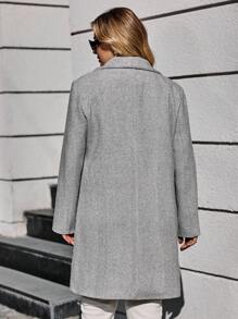 RueChic Plus Herringbone Print Lapel Neck Open Front Overcoat - Light Grey - View 2