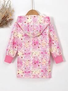 SHEIN 女孩印花毛絨內襯連帽加絨內裏外套 - 淺粉色 - 查看 2