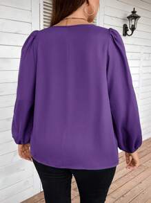 SHEIN Clasi Plus Size Elegant Commuter Solid Color Puff Sleeve Blouse - Purple - View 2