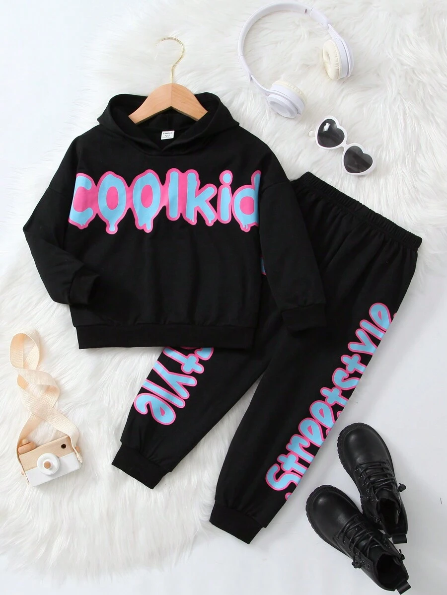 SHEIN 年輕女孩們套裝 - 黑色 - 查看 1