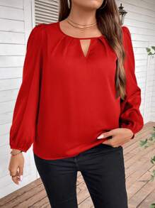SHEIN Clasi Bluzka z dekoltem w serek i rękawami typu latarnia w kolorze czerwonym