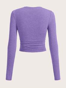 SHEIN EZwear 標語貼布細節短款T恤 - 紫色 - 查看 2