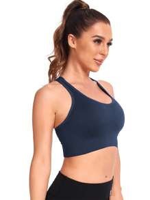 Crisscross Back Sports Bra - Navy Blue - View 2