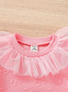 Baby Girl Contrast Mesh Ruffle Trim Sweatshirt - Pink - View 3