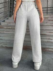 EURMUSE Solid Slant Pocket Elastic Waist Sweater Pants - Grey - View 2