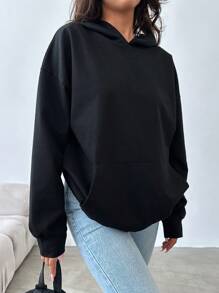 EURMUSE Butterfly & Letter Graphic Drop Shoulder Hoodie - Black - View 3