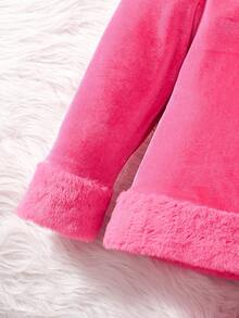 SHEIN 女孩毛茸邊小高領T恤&喇叭褲 - 玫紅色 - 查看 3