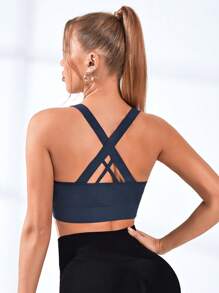 Crisscross Back Sports Bra - Navy Blue - View 6