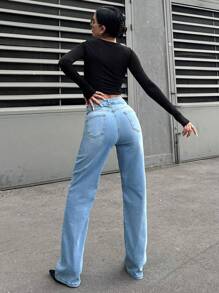 EURMUSE Solid Straight Leg Jeans - Baby Blue - View 2