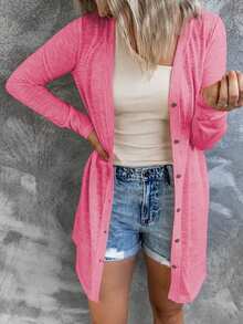 CILKOO Solid Button Front Coat - Pink - View 3