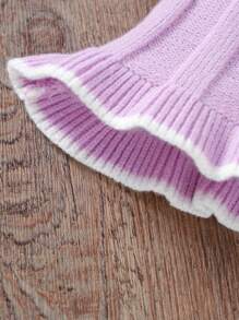 Baby Girl Contrast Collar Raglan Sleeve Sweater & Knit Skirt - Purple - View 4
