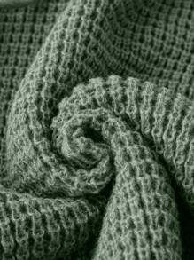 Áo hoodie dệt kim màu trơn cỡ lớn cho nữ có dây rút ở cổ tay, thiết kế tay áo raglan, áo len chui đầu tối giản thường ngày cho mùa thu/đông - Màu xanh lá cây đậm - Xem 4