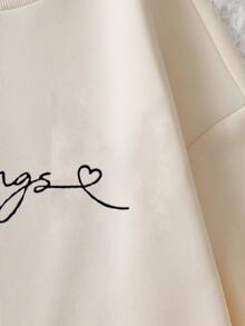 SHEIN LUNE Slogan Graphic Thermal Lined Sweatshirt - Apricot - View 4